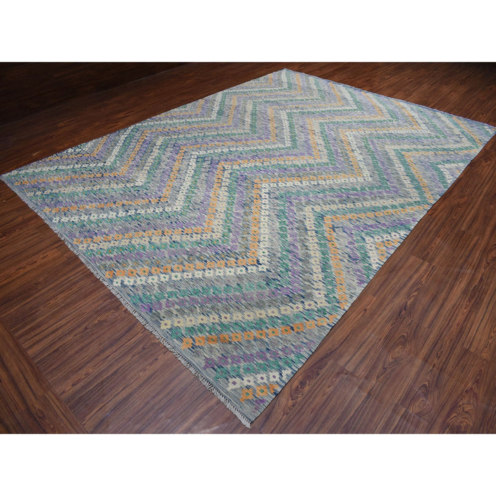 9'0" x 12'2" New Hand Woven Multicolored Wool Rectangle Oriental Rug - MOA10252199