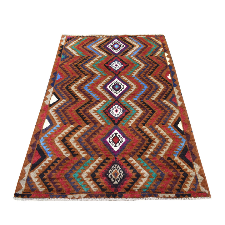 3'7" x 6'1" New Hand Knotted Multicolored Wool Rectangle Oriental Rug - MOA10253141