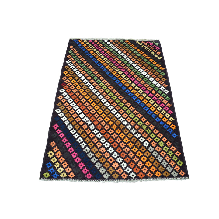 3'5" x 4'10" New Hand Knotted Black Wool Rectangle Oriental Rug - MOA10253174