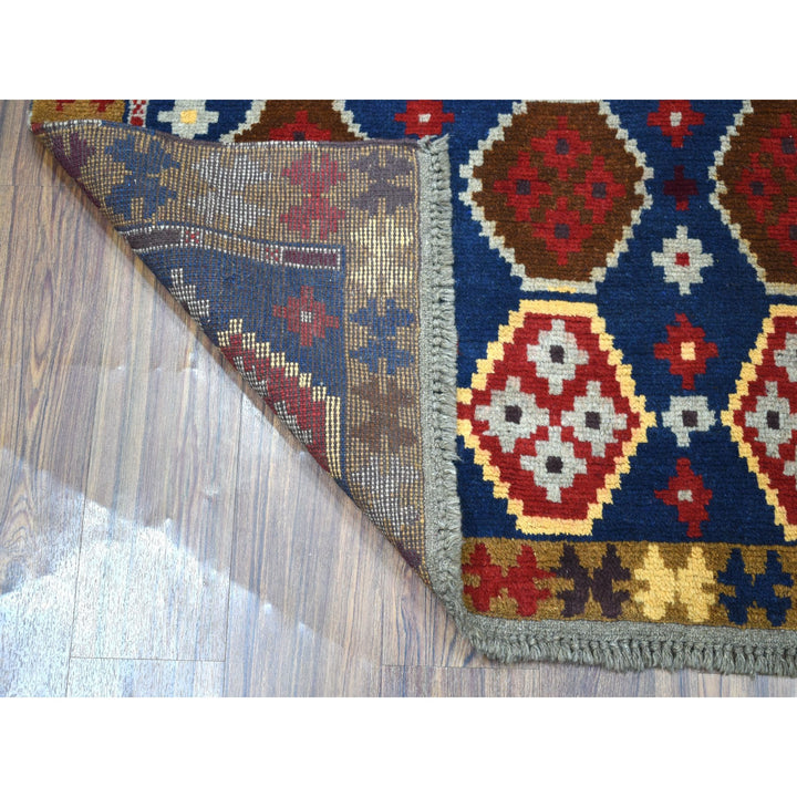 3'8" x 5'9" New Hand Knotted Blue Wool Rectangle Oriental Rug - MOA10253306
