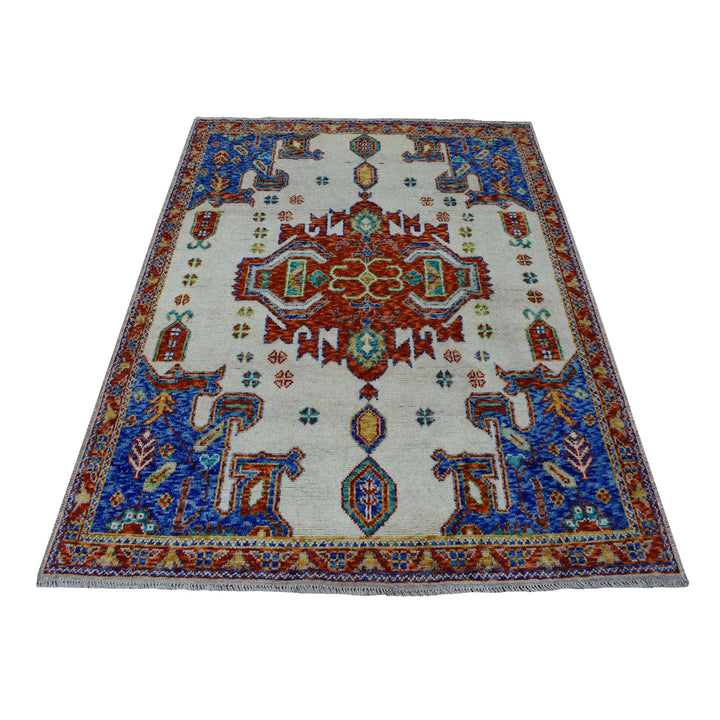 5'0" x 6'7" New Hand Knotted Ivory Wool Rectangle Oriental Rug - MOA10253337