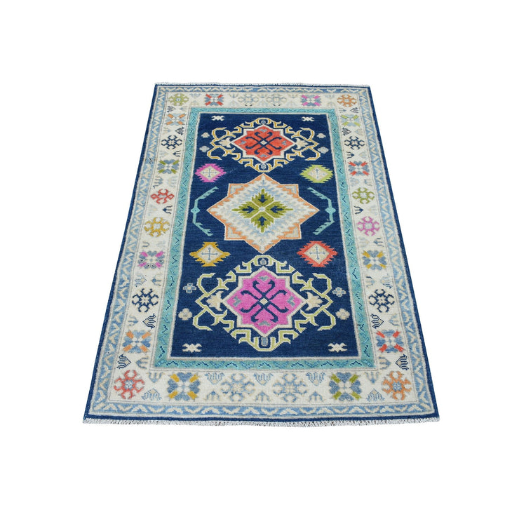 3'1" x 5'0" New Hand Knotted Blue Wool Rectangle Oriental Rug - MOA10253539