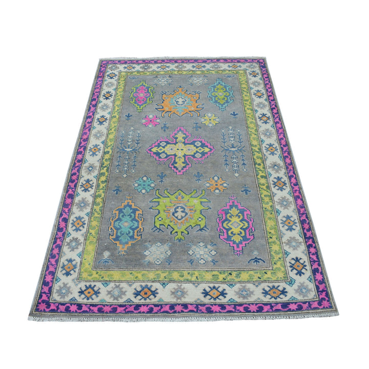 3'8" x 6'0" New Hand Knotted Grey Wool Rectangle Oriental Rug - MOA10253799