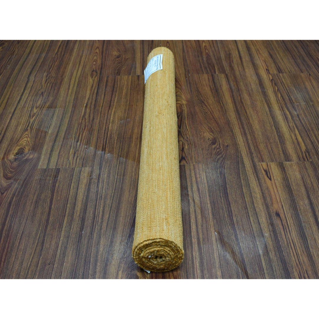 2'6" x 6'8" New Hand Woven Yellow Wool Runner Oriental Rug - MOA10253867