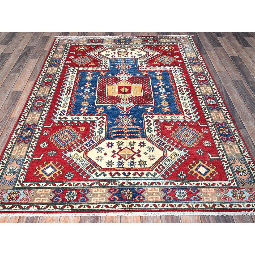 4'10" x 6'5" New Hand Knotted Red Wool Rectangle Oriental Rug - MOA102538