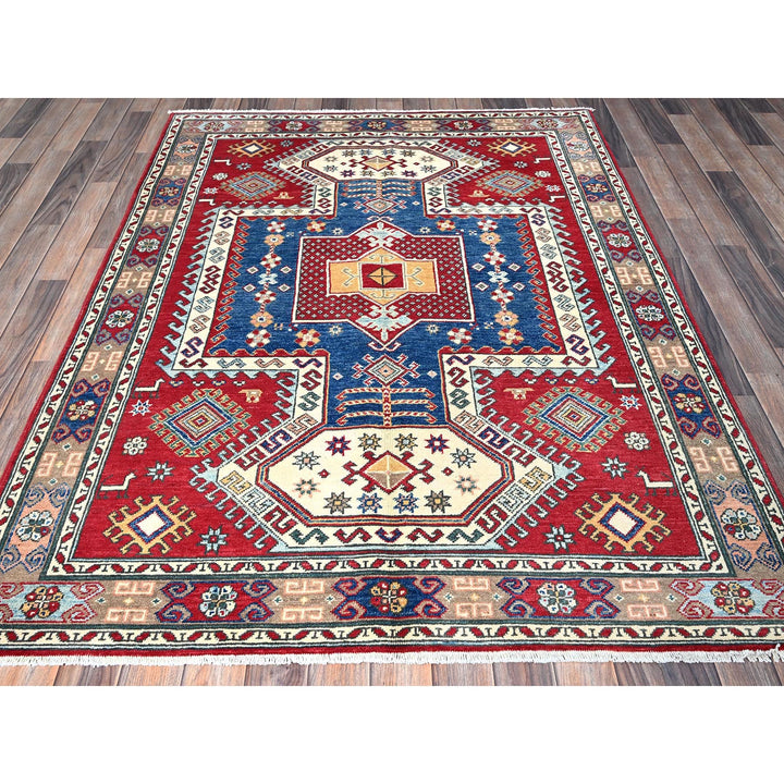 4'10" x 6'5" New Hand Knotted Red Wool Rectangle Oriental Rug - MOA102538
