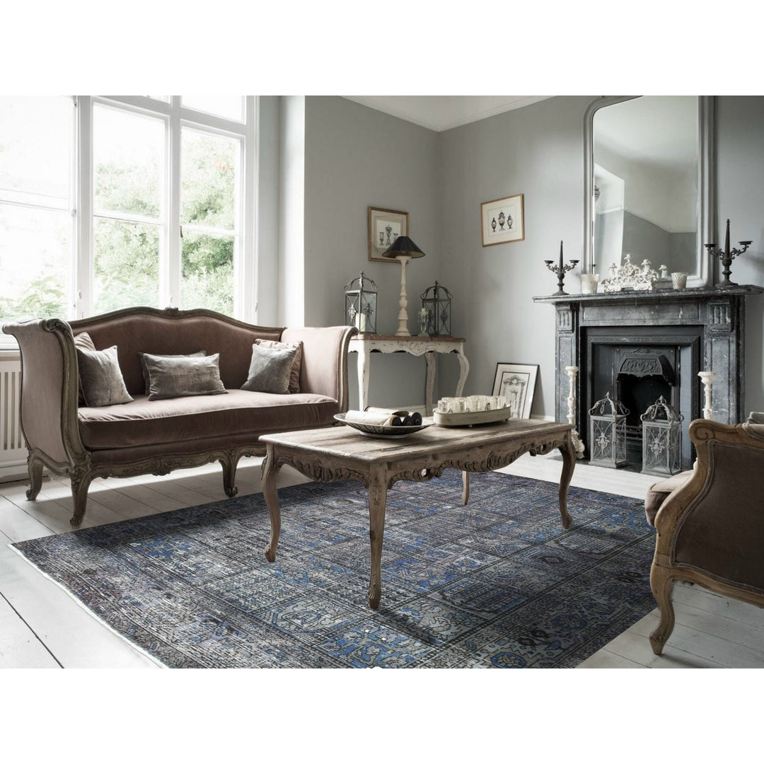 6'9" x 9'3" New Hand Knotted Grey Worn Wool Rectangle Oriental Rug - MOA10254032