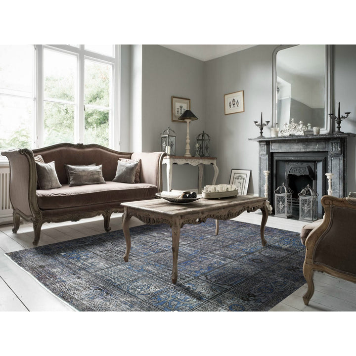 6'9" x 9'3" New Hand Knotted Grey Worn Wool Rectangle Oriental Rug - MOA10254032