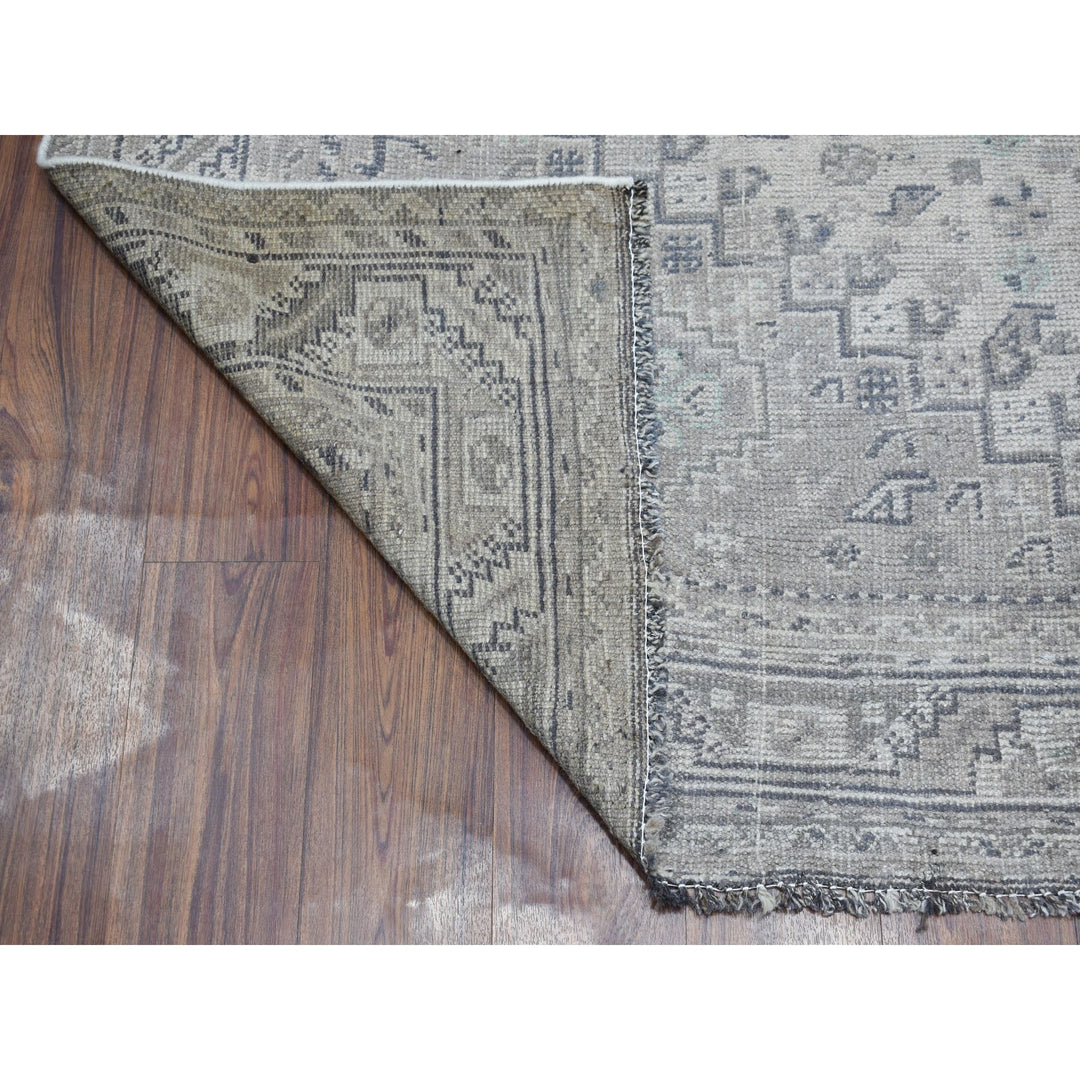 6'10" x 10'1" New Hand Knotted Grey Worn Wool Rectangle Oriental Rug - MOA10254035