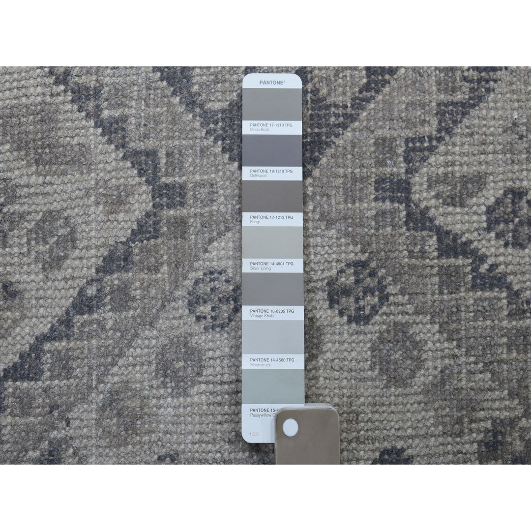 6'10" x 10'1" New Hand Knotted Grey Worn Wool Rectangle Oriental Rug - MOA10254035