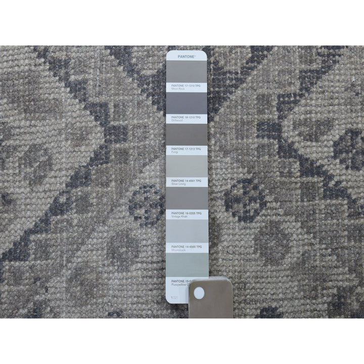 6'10" x 10'1" New Hand Knotted Grey Worn Wool Rectangle Oriental Rug - MOA10254035