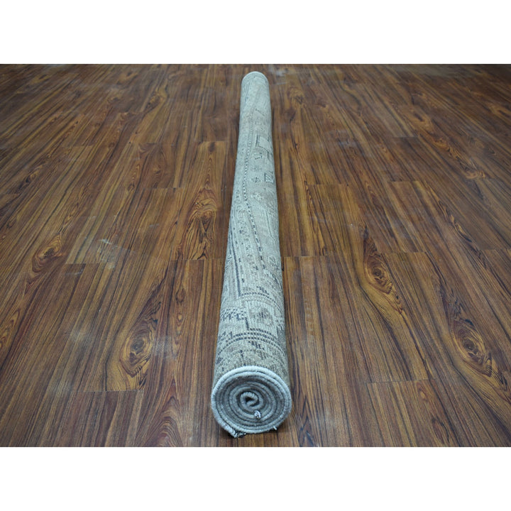 6'10" x 10'1" New Hand Knotted Grey Worn Wool Rectangle Oriental Rug - MOA10254035