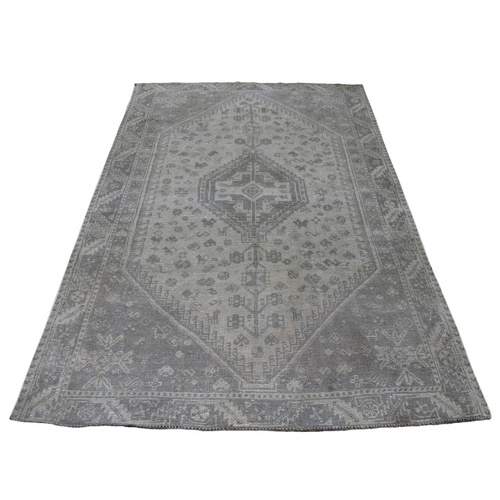 5'1" x 7'4" New Hand Knotted Grey Worn Wool Rectangle Oriental Rug - MOA10254060