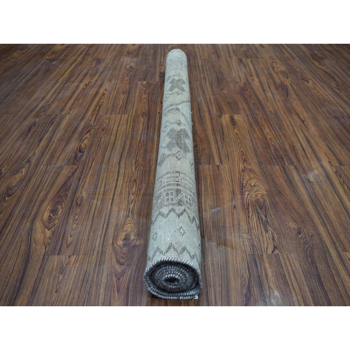 5'5" x 8'4" New Hand Knotted Beige Worn Wool Rectangle Oriental Rug - MOA10254068