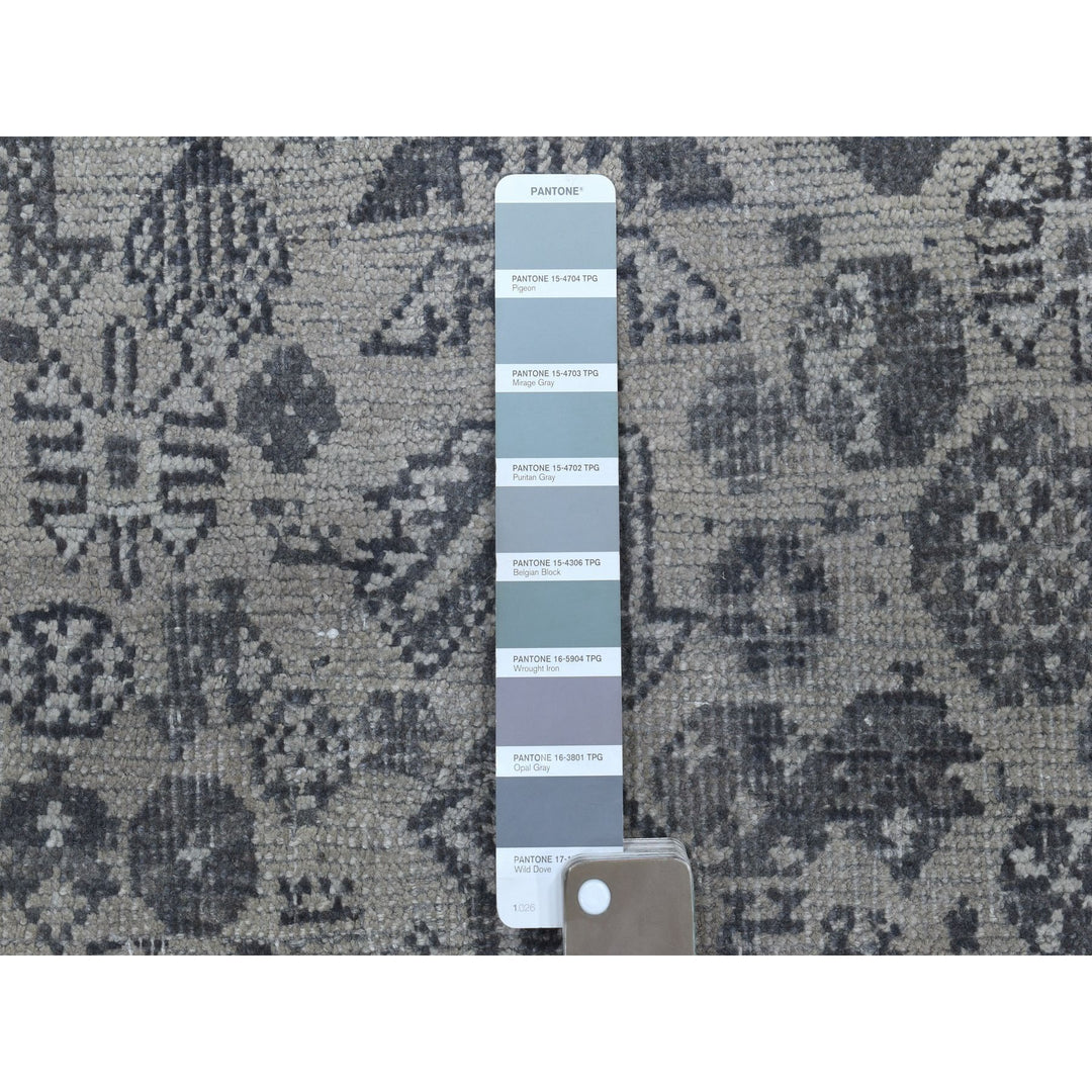 5'6" x 7'9" New Hand Knotted Grey Worn Wool Rectangle Oriental Rug - MOA10254070