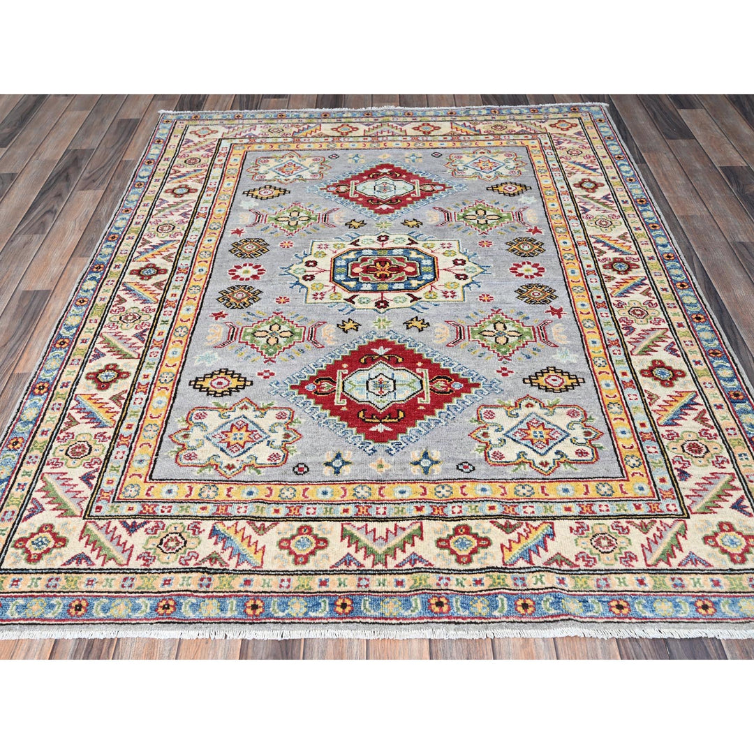 5'0" x 6'3" New Hand Knotted Grey Wool Rectangle Oriental Rug - MOA102540