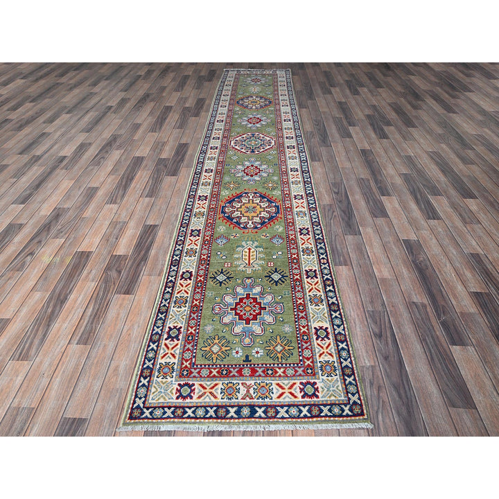 2'9" x 12'9" New Hand Knotted Green Wool Runner Oriental Rug - MOA102541