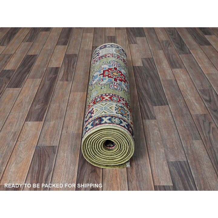 2'9" x 12'9" New Hand Knotted Green Wool Runner Oriental Rug - MOA102541