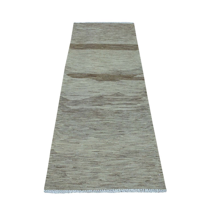 2'3" x 6'4" New Hand Woven Grey Wool Runner Oriental Rug - MOA10254251