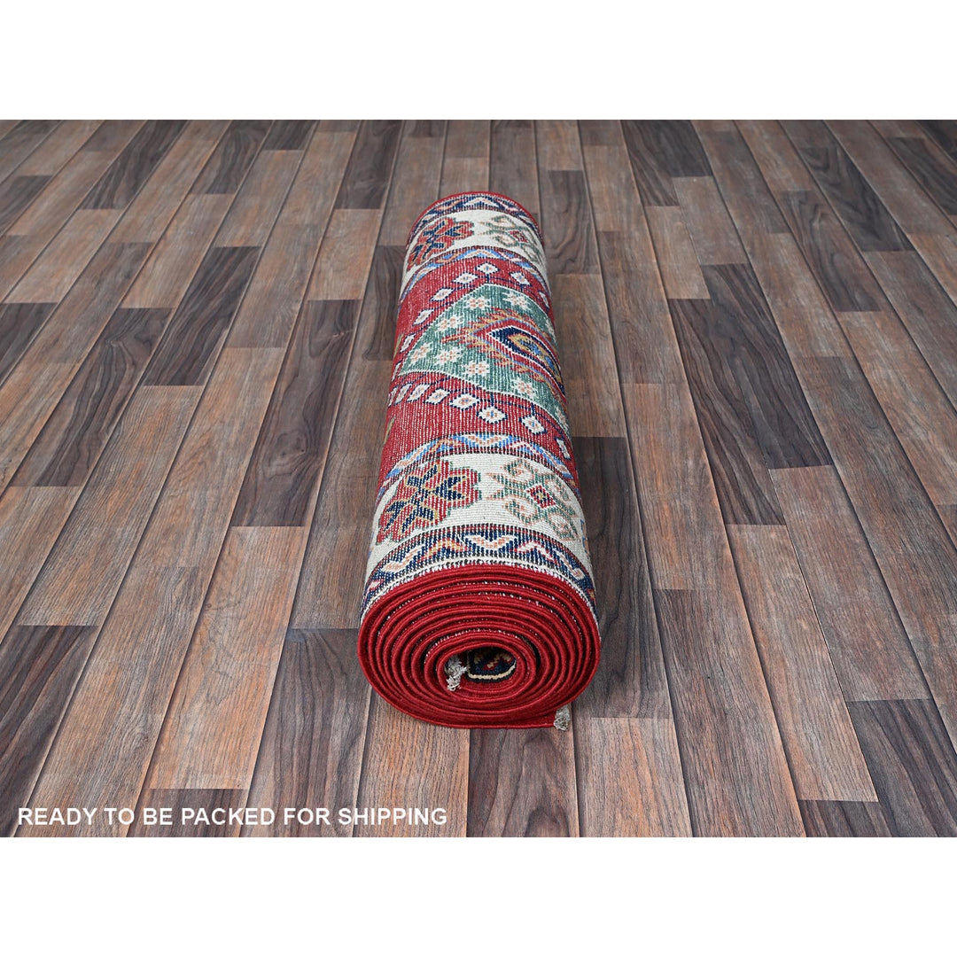 2'9" x 13'1" New Hand Knotted Red Wool Runner Oriental Rug - MOA102542