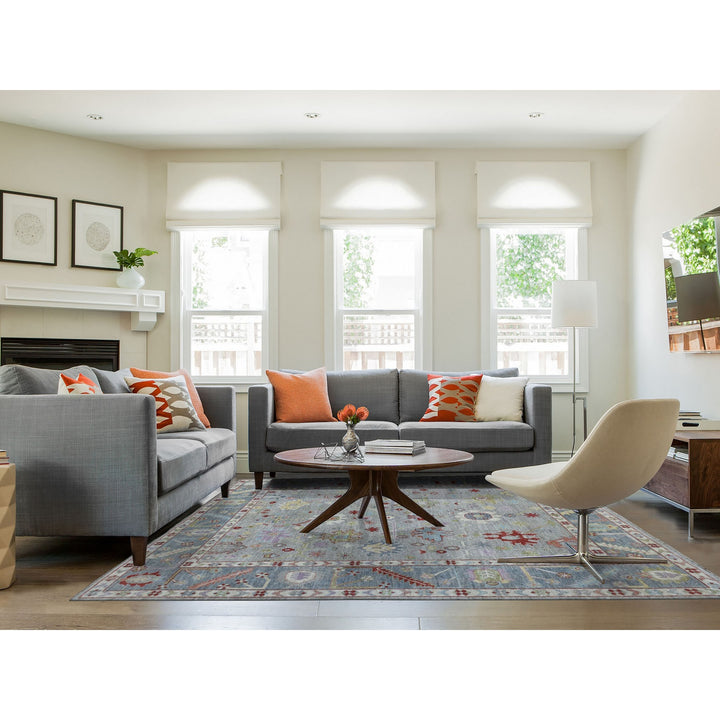 8'0" x 9'5" New Hand Knotted Grey Wool Rectangle Oriental Rug - MOA10254488