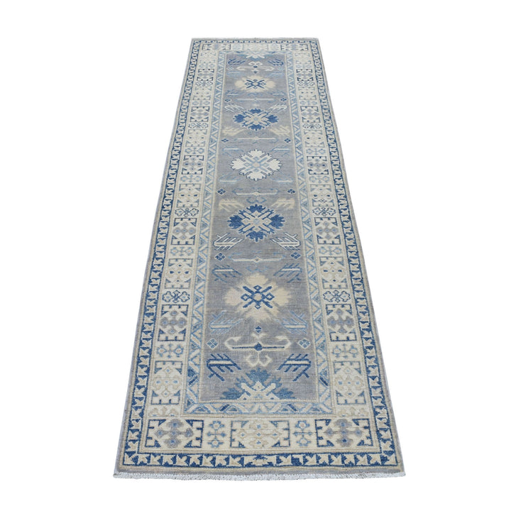 2'6" x 9'4" New Hand Knotted Grey Wool Runner Oriental Rug - MOA10254612