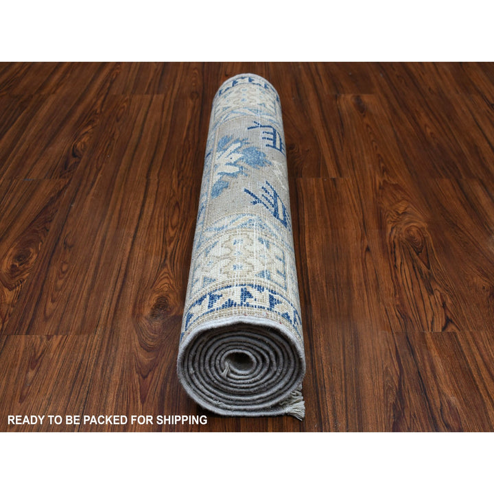 2'6" x 9'4" New Hand Knotted Grey Wool Runner Oriental Rug - MOA10254612