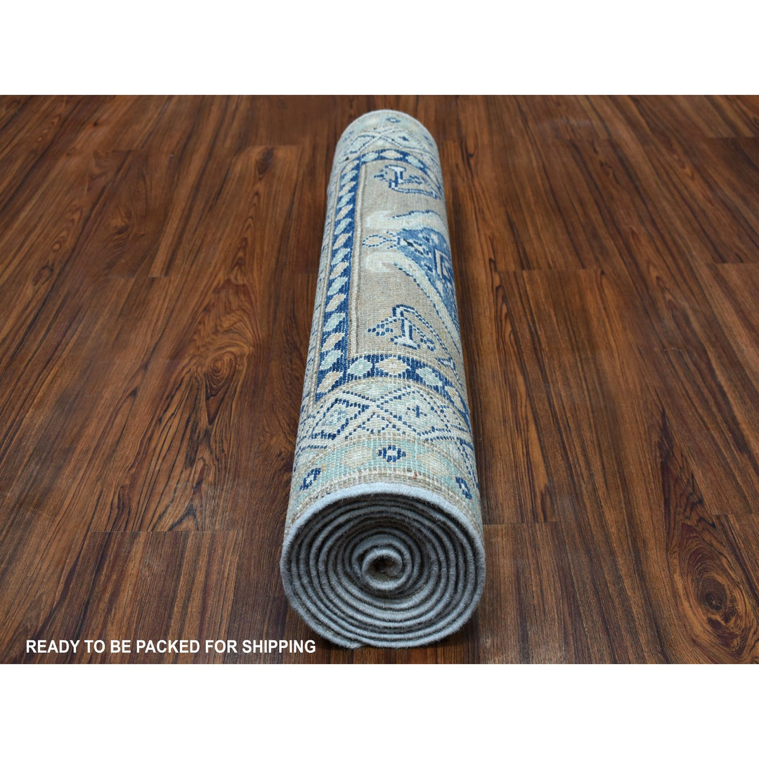 2'6" x 9'9" New Hand Knotted Grey Wool Runner Oriental Rug - MOA10254681