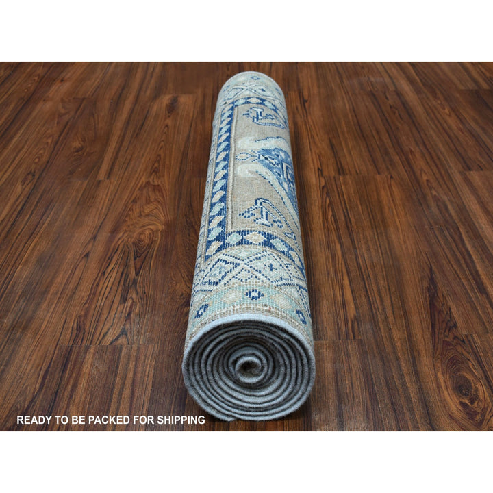 2'6" x 9'9" New Hand Knotted Grey Wool Runner Oriental Rug - MOA10254681