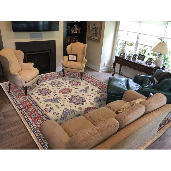 8'8" x 12'0" New Hand Knotted Ivory Wool Rectangle Oriental Rug - MOA10257055