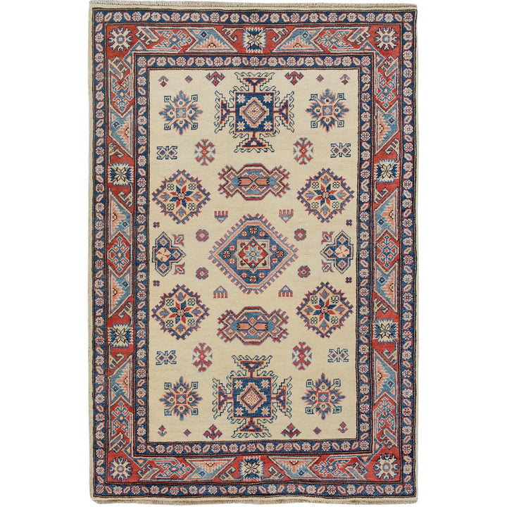 4'0" x 5'7" New Hand Knotted Ivory Wool Rectangle Oriental Rug - MOA10257071