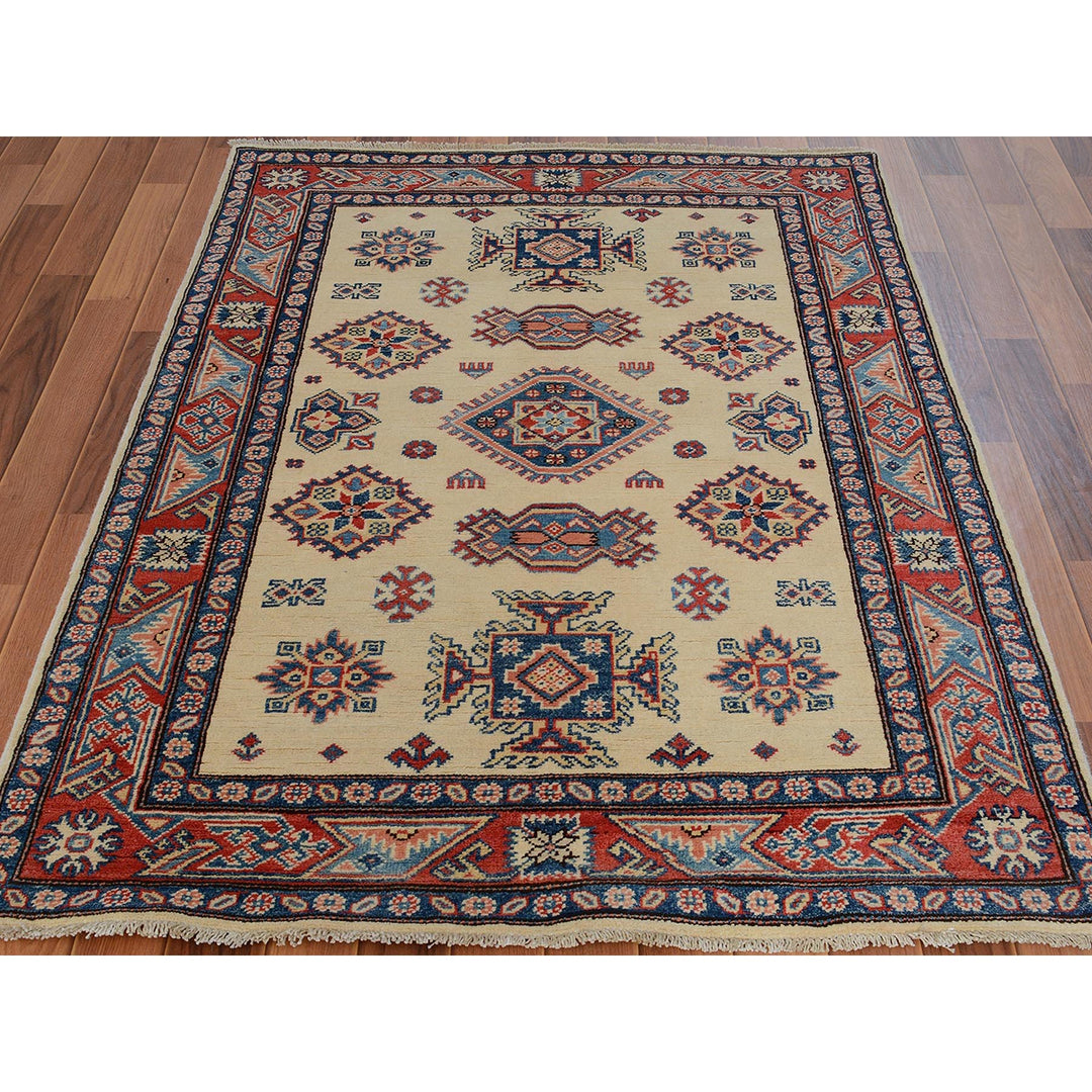 4'0" x 5'7" New Hand Knotted Ivory Wool Rectangle Oriental Rug - MOA10257071