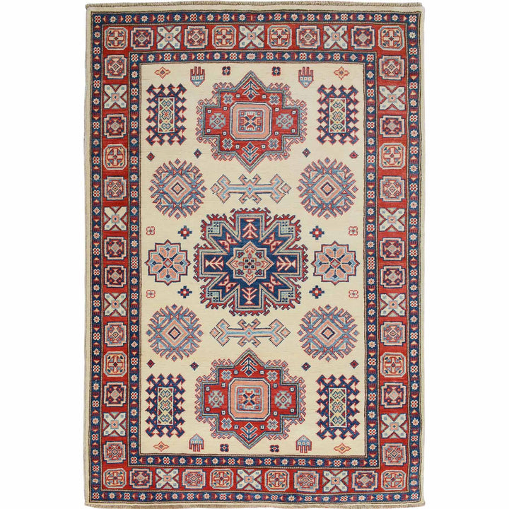 4'0" x 5'6" New Hand Knotted Ivory Wool Rectangle Oriental Rug - MOA10257079