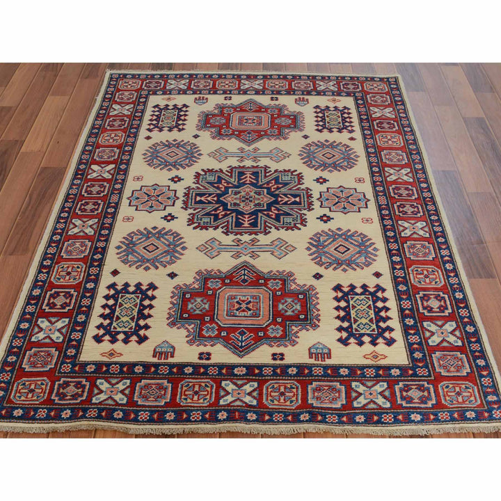 4'0" x 5'6" New Hand Knotted Ivory Wool Rectangle Oriental Rug - MOA10257079