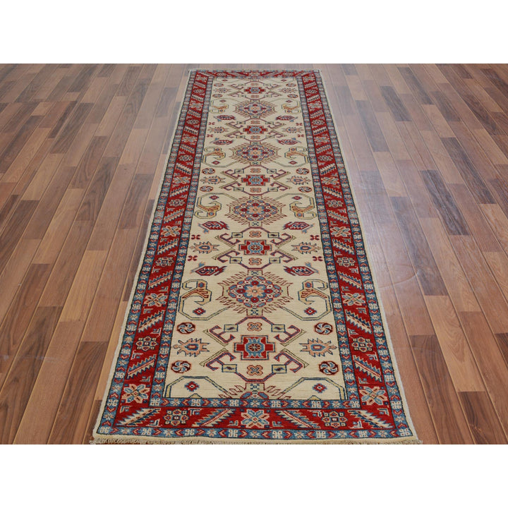 2'9" x 9'3" New Hand Knotted Ivory Wool Runner Oriental Rug - MOA10257088