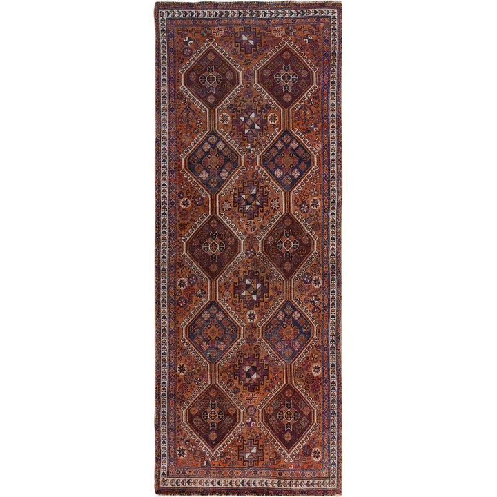3'10" x 9'1" New Hand Knotted Orange Worn Wool Runner Oriental Rug - MOA10257134