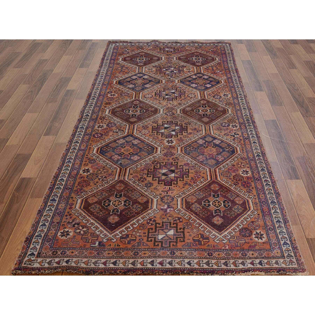 3'10" x 9'1" New Hand Knotted Orange Worn Wool Runner Oriental Rug - MOA10257134