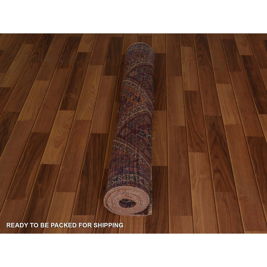 3'10" x 9'1" New Hand Knotted Orange Worn Wool Runner Oriental Rug - MOA10257134