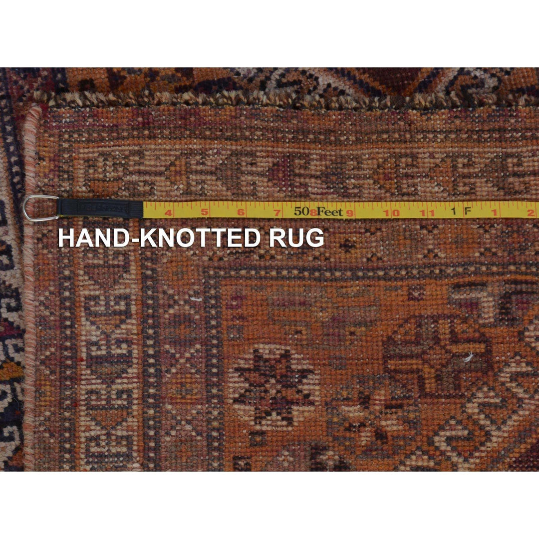 3'10" x 9'1" New Hand Knotted Orange Worn Wool Runner Oriental Rug - MOA10257134