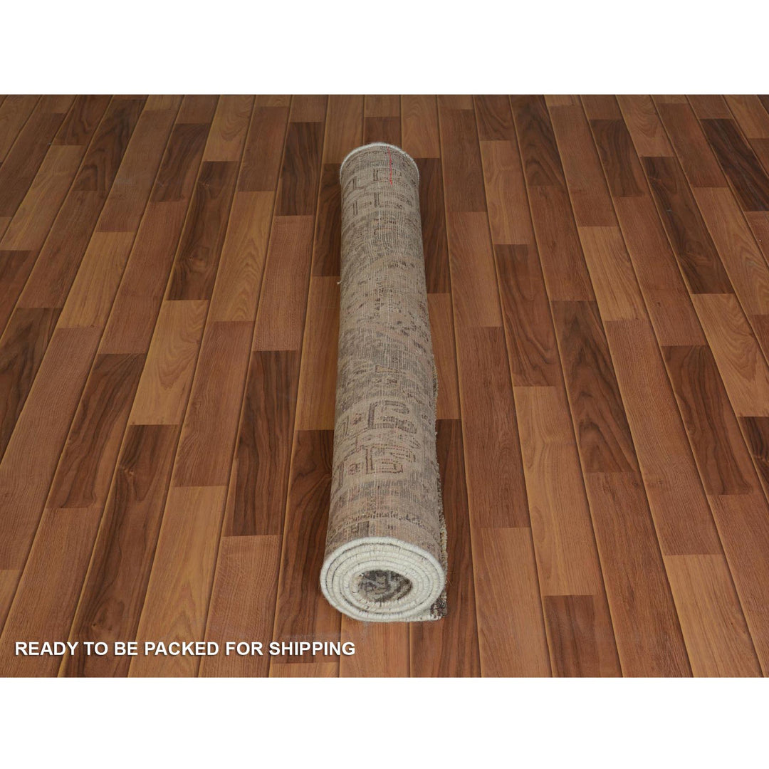 4'4" x 7'4" New Hand Knotted Beige Worn Wool Rectangle Oriental Rug - MOA10257214