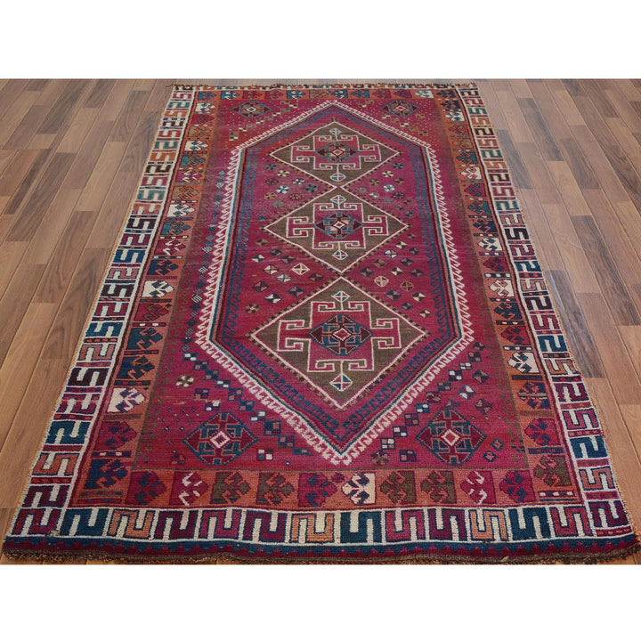 4'7" x 8'8" New Hand Knotted Red Worn Wool Rectangle Oriental Rug - MOA10257234