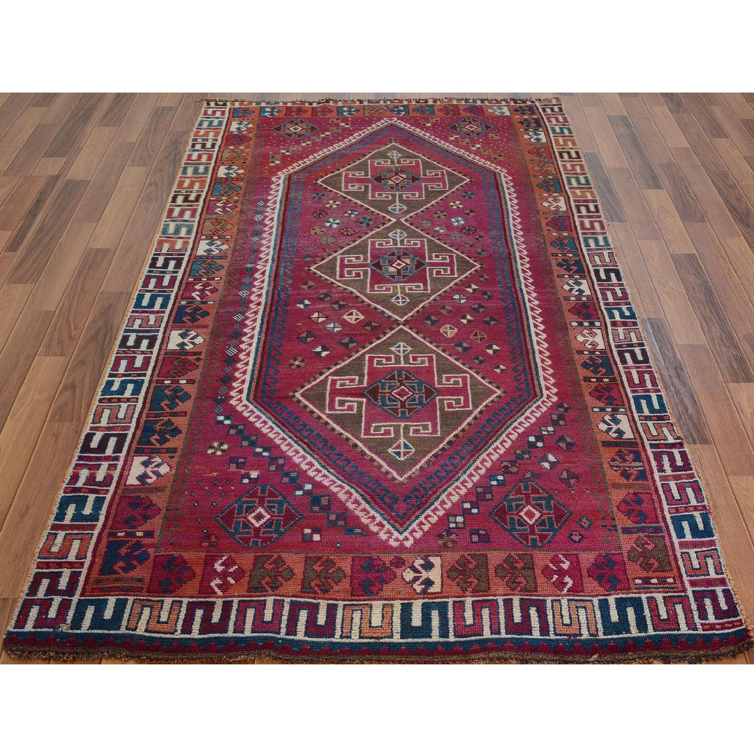 4'7" x 8'8" New Hand Knotted Red Worn Wool Rectangle Oriental Rug - MOA10257234
