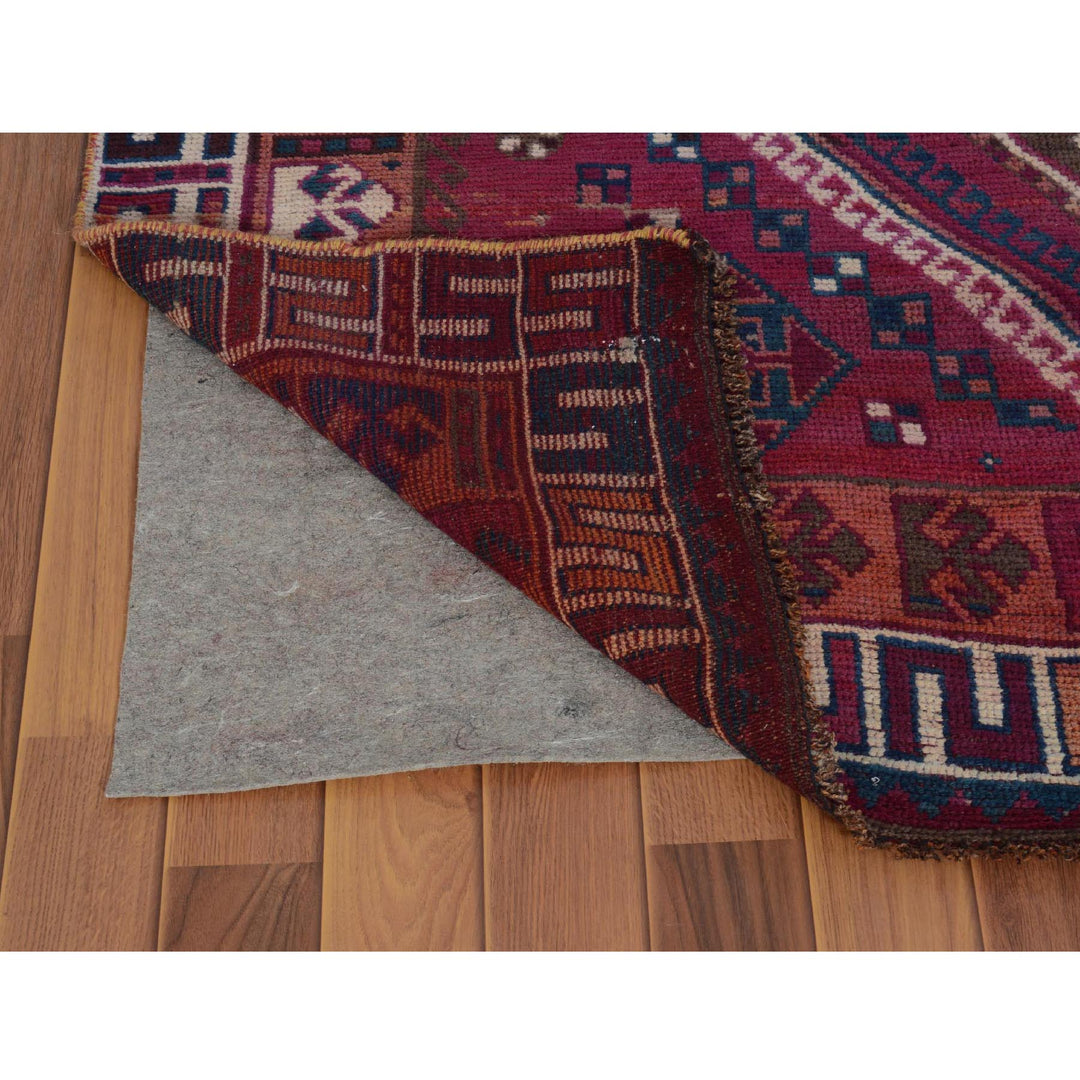 4'7" x 8'8" New Hand Knotted Red Worn Wool Rectangle Oriental Rug - MOA10257234