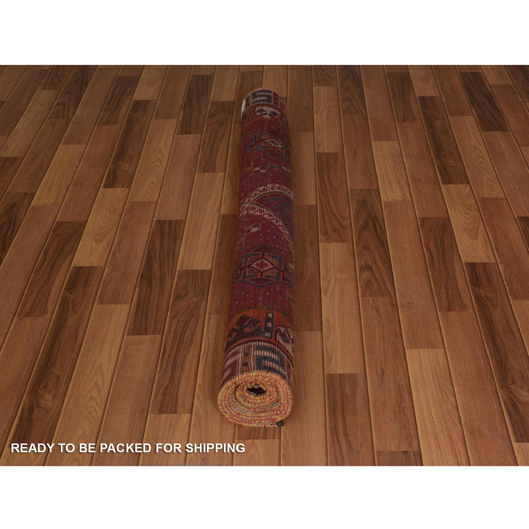 4'7" x 8'8" New Hand Knotted Red Worn Wool Rectangle Oriental Rug - MOA10257234