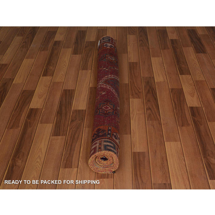 4'7" x 8'8" New Hand Knotted Red Worn Wool Rectangle Oriental Rug - MOA10257234