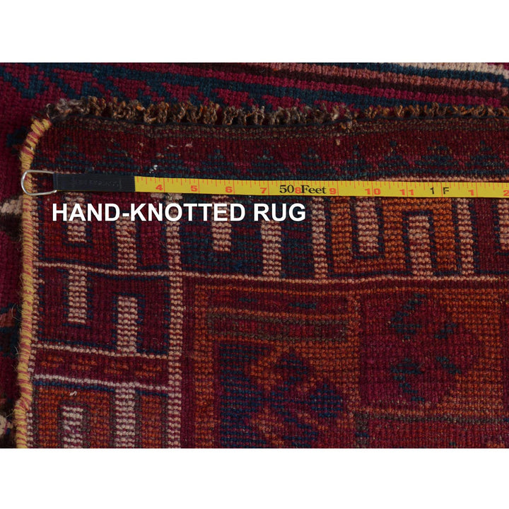 4'7" x 8'8" New Hand Knotted Red Worn Wool Rectangle Oriental Rug - MOA10257234