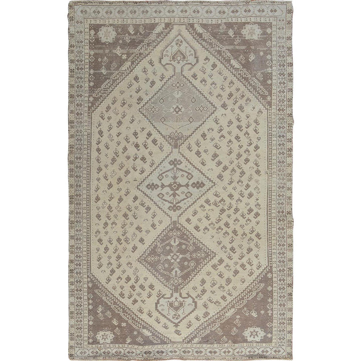 5'0" x 7'9" New Hand Knotted Beige Worn Wool Rectangle Oriental Rug - MOA10257236