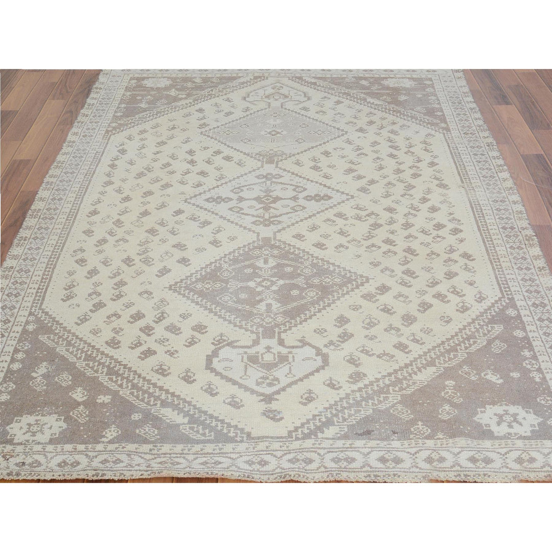 5'0" x 7'9" New Hand Knotted Beige Worn Wool Rectangle Oriental Rug - MOA10257236
