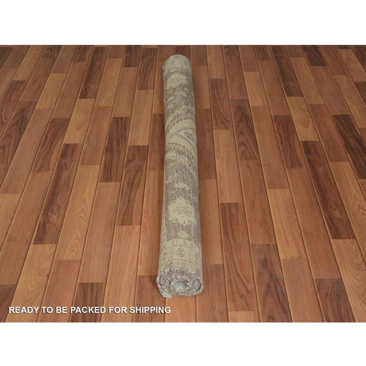 5'0" x 7'9" New Hand Knotted Beige Worn Wool Rectangle Oriental Rug - MOA10257236