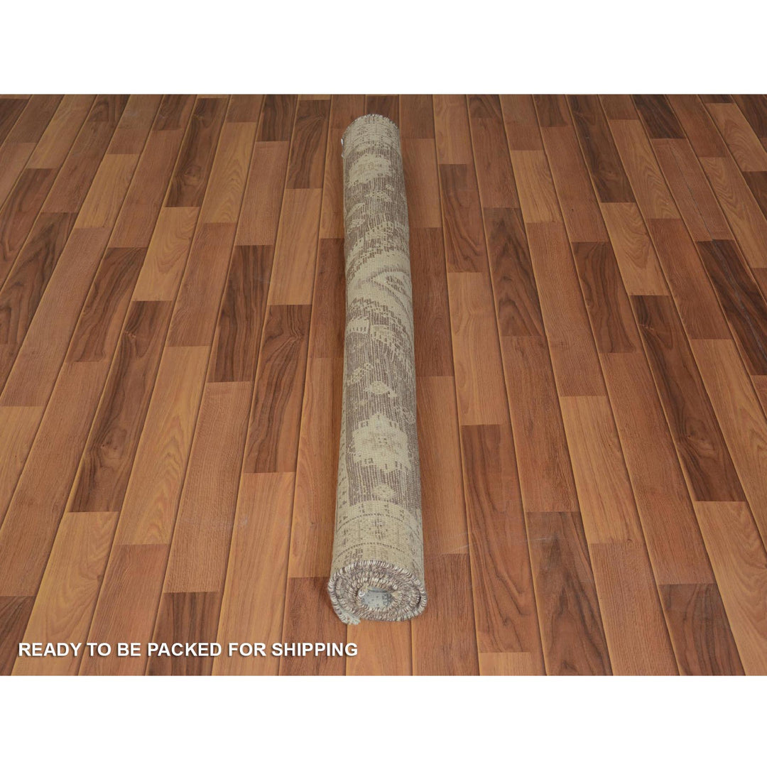 5'0" x 7'9" New Hand Knotted Beige Worn Wool Rectangle Oriental Rug - MOA10257236